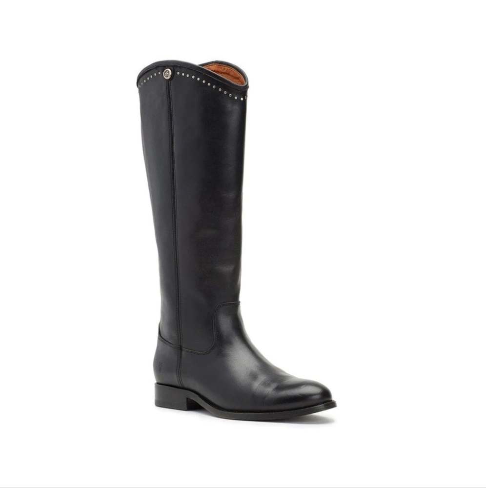 Frye Woman's Melissa Button Stud Black Leather Boot US 6.5M